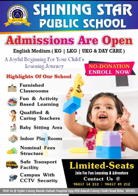 Admissions Open - Shining Star Public School Bidar
